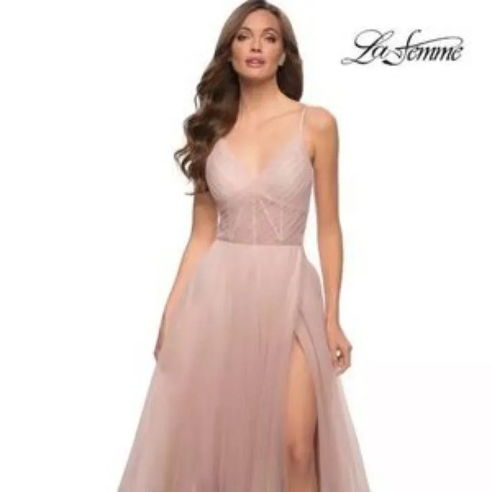 La Femme Illusion A-Line Tulle Ball Gown Size 14 - Picture 2 of 15